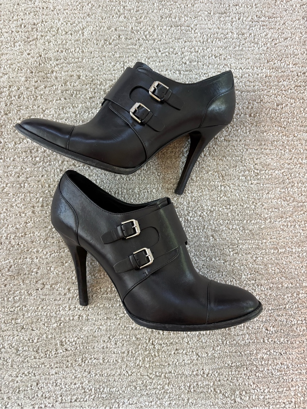 Ralph Lauren Black Leather Double Monk Strap Heels